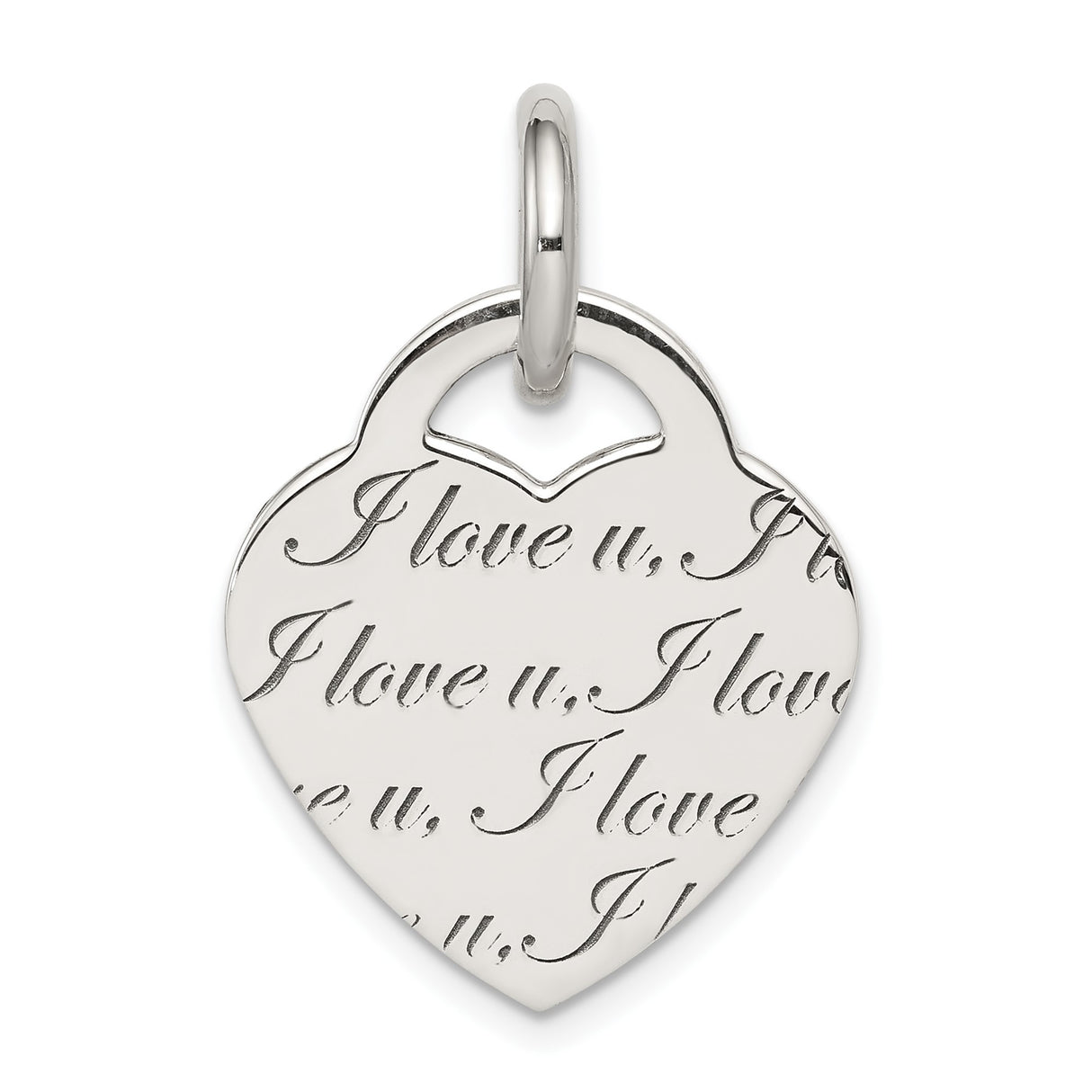 Sterling Silver Heart Pendant with I Love You Engraving, Romantic Jewelry for Women