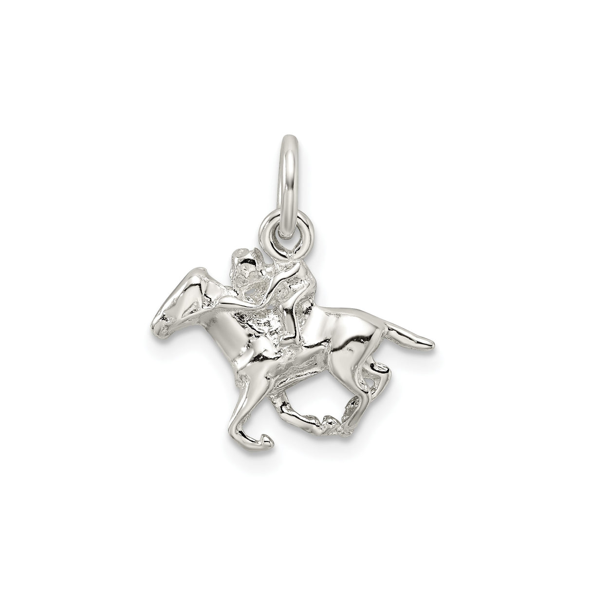 Sterling Silver Horse and Rider Pendant, Galloping Racehorse Equestrian Charm for Women