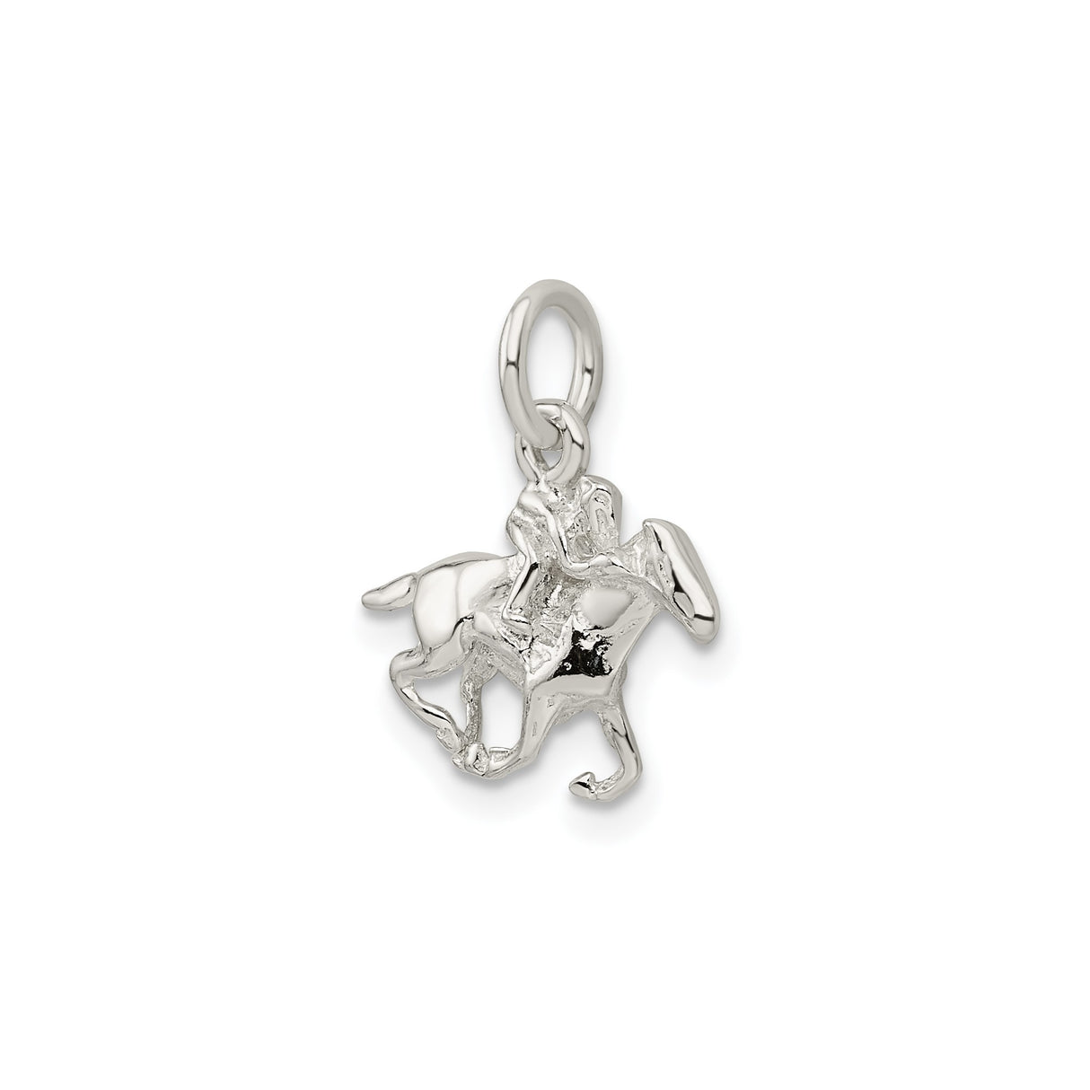Sterling Silver Horse and Rider Pendant, Galloping Racehorse Equestrian Charm for Women