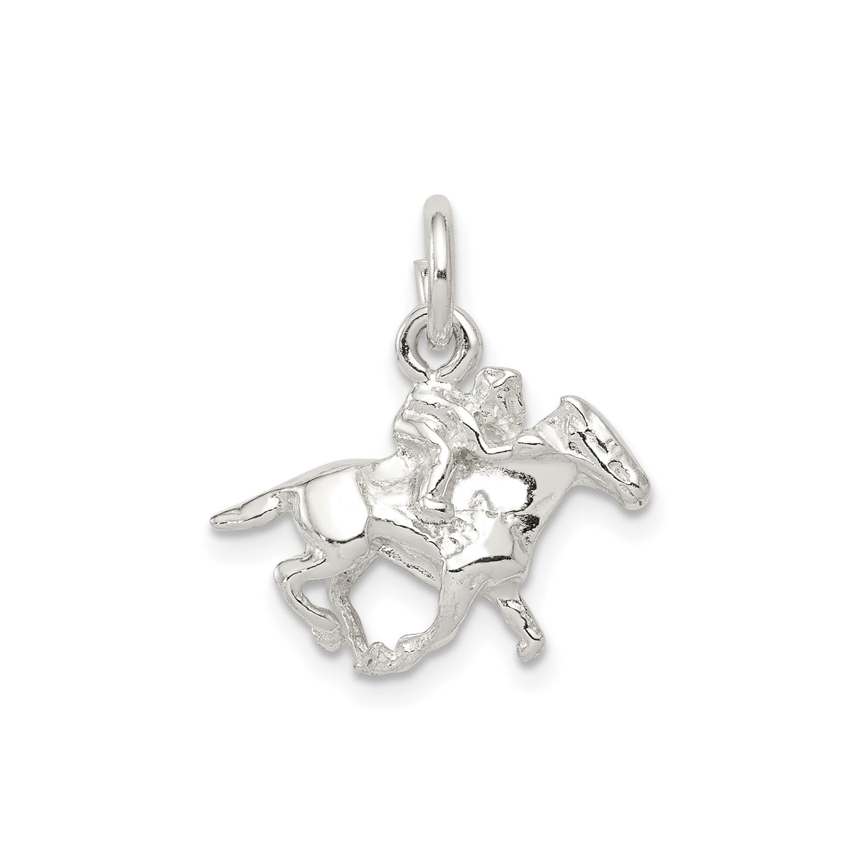 Sterling Silver Horse and Rider Pendant, Galloping Racehorse Equestrian Charm for Women