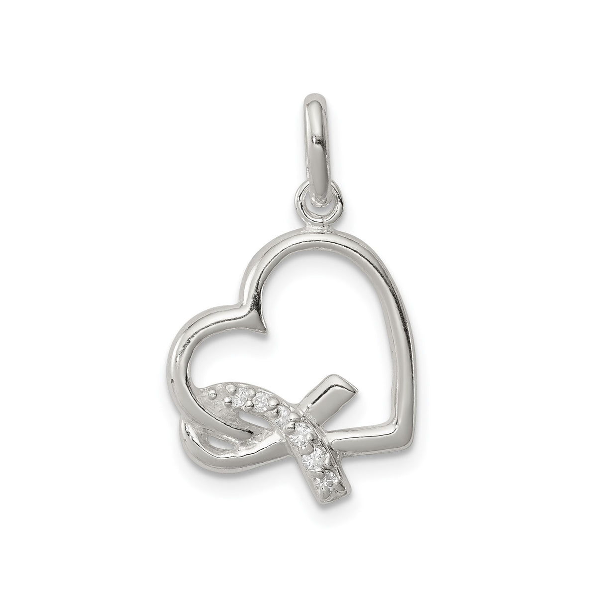 Sterling Silver Awareness Ribbon Heart Pendant with Cubic Zirconia, Symbolic Healing Jewelry for Women