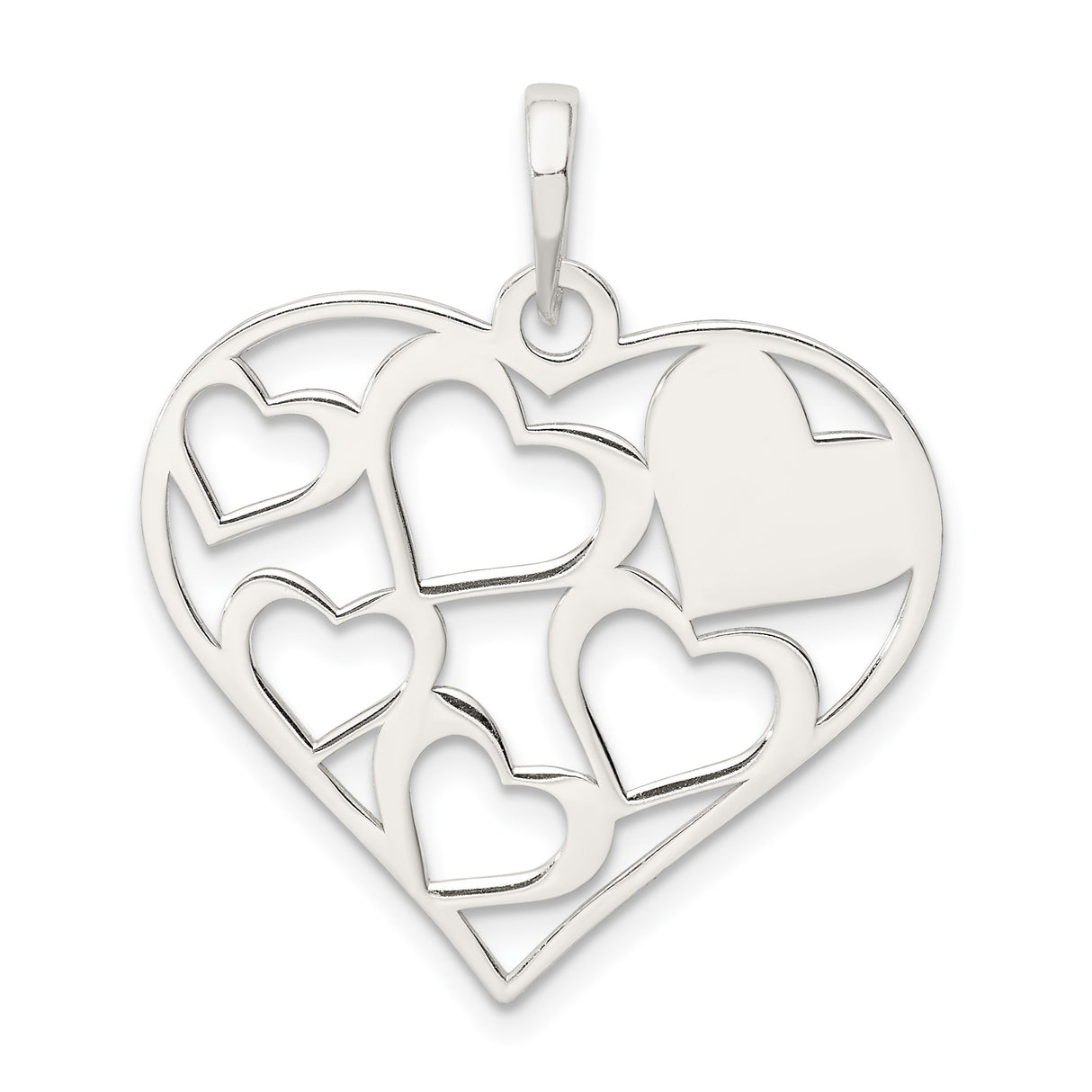 Sterling Silver Heart Pendant with Openwork Hearts and Mom Design for Women