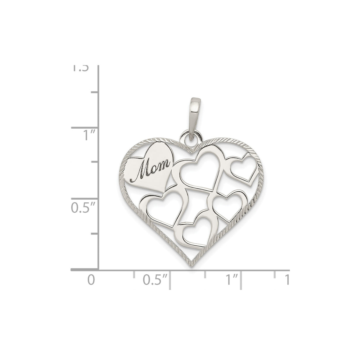Sterling Silver Heart Pendant with Openwork Hearts and Mom Design for Women