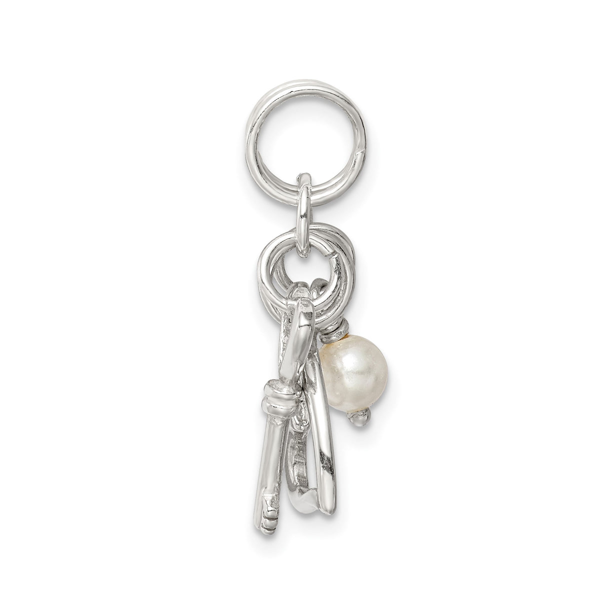 Sterling Silver Heart Key Pendant with Simulated Pearl, Romantic Charm Design for Women