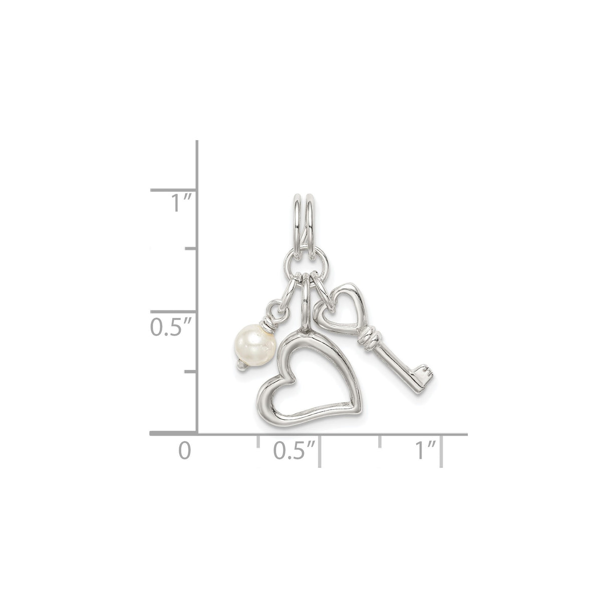 Sterling Silver Heart Key Pendant with Simulated Pearl, Romantic Charm Design for Women