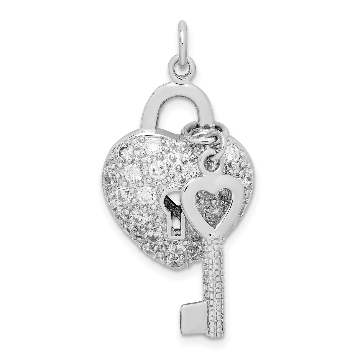 Sterling Silver Heart Lock and Key Pendant with Cubic Zirconia, Romantic Jewelry for Women