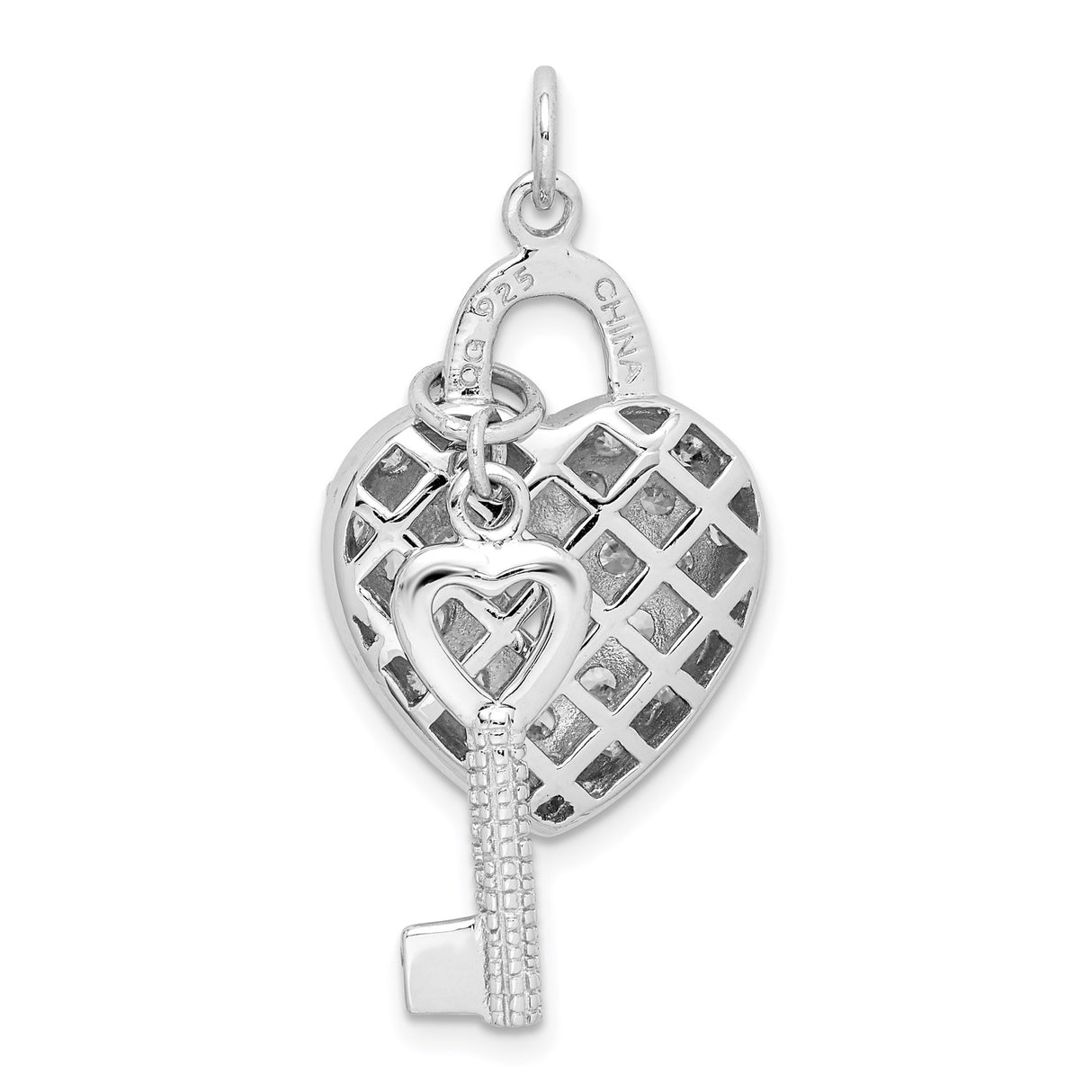 Sterling Silver Heart Lock and Key Pendant with Cubic Zirconia, Romantic Jewelry for Women