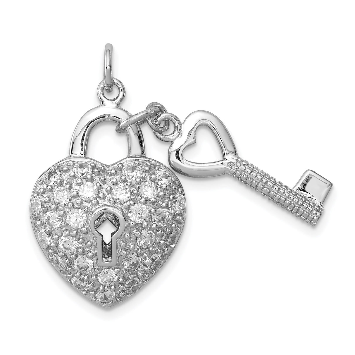 Sterling Silver Heart Lock and Key Pendant with Cubic Zirconia, Romantic Jewelry for Women