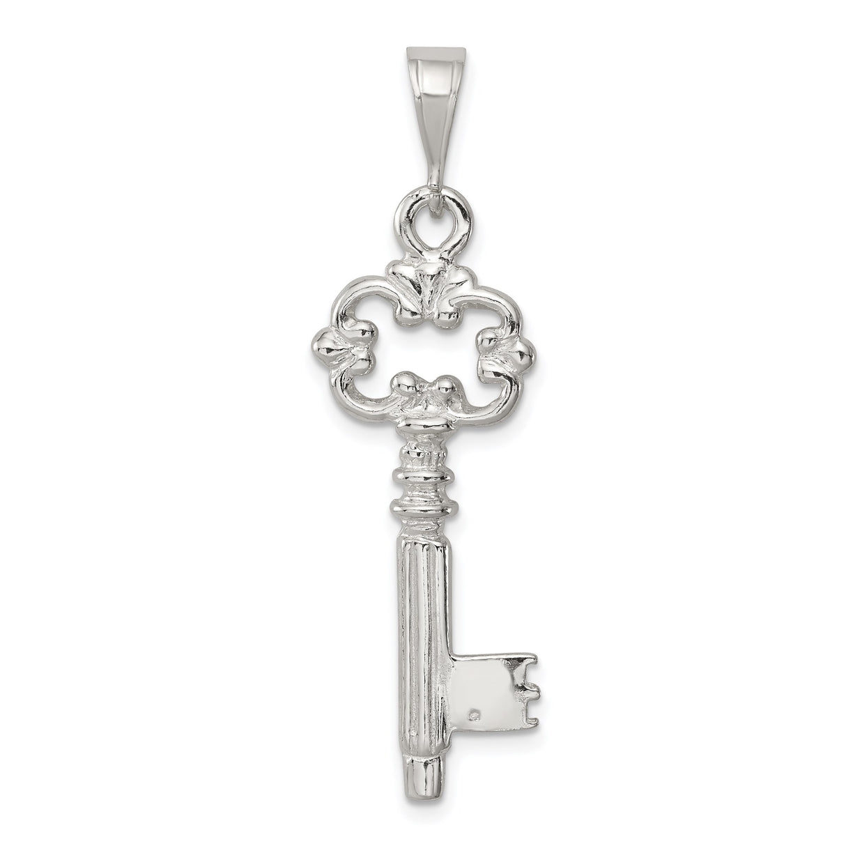 Sterling Silver Key Pendant with Ornate Scroll Design, Vintage Style Jewelry for Women