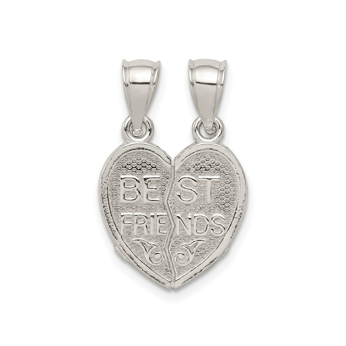 Sterling Silver Split Heart Pendant with Swirl Design, Matching Friendship Jewelry for Women and Girls
