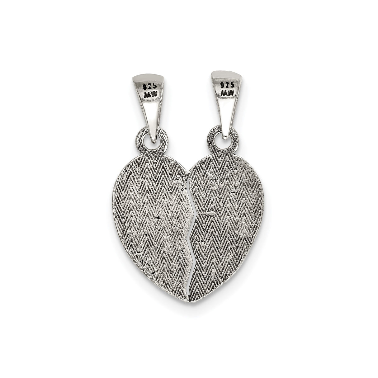 Sterling Silver Heart Pendant with Split Design and Etched Friends Message for Women or Unisex