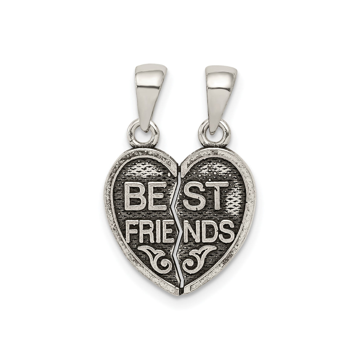 Sterling Silver Heart Pendant with Split Design and Etched Friends Message for Women or Unisex