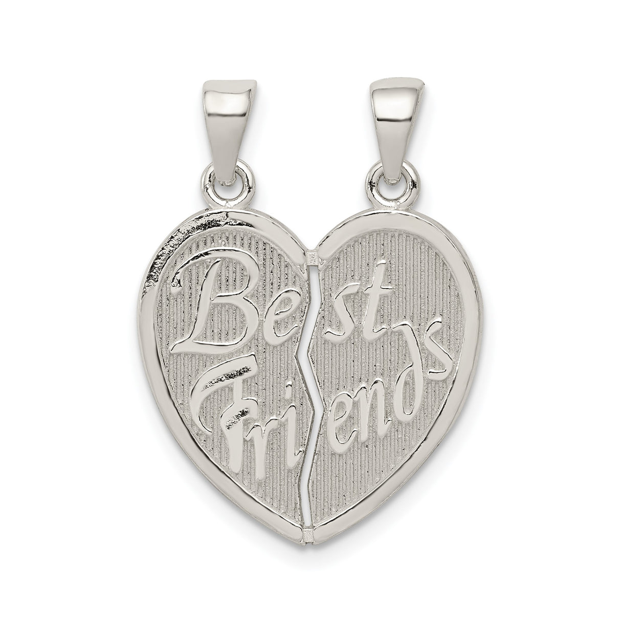 Sterling Silver Split Heart Pendant Set, Friendship Charm Jewelry for Two