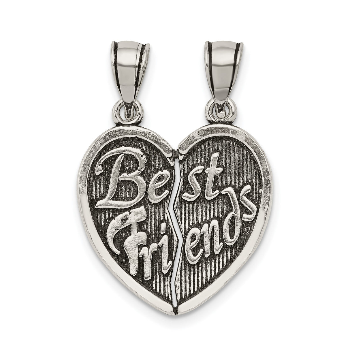 Sterling Silver Split Heart Pendant with Bonded Design, Friendship Charm for Women or Unisex Wear