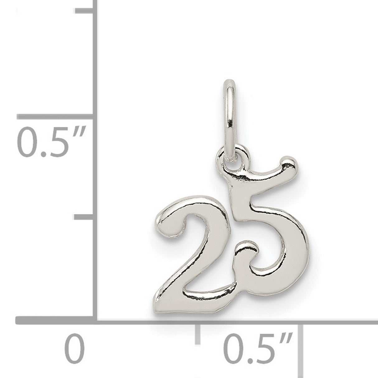 Polished 25 Charm Pendant in Real 925 Sterling Silver