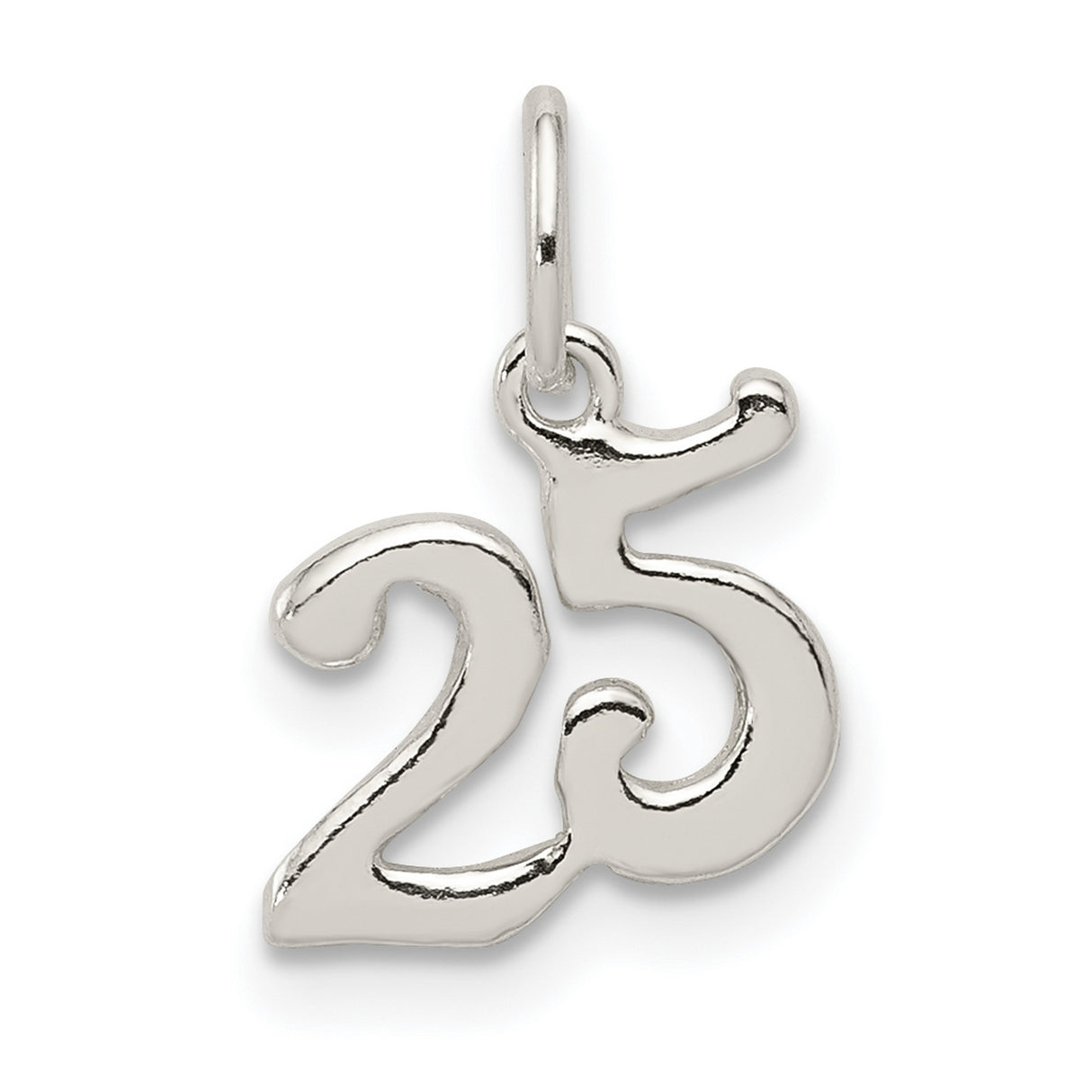 Polished 25 Charm Pendant in Real 925 Sterling Silver