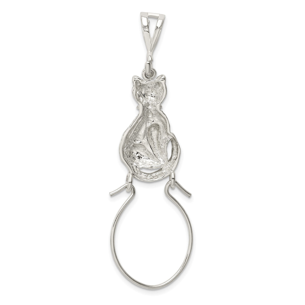 Sterling Silver Cat Eyeglass Holder Pendant with Textured and Polished Accents