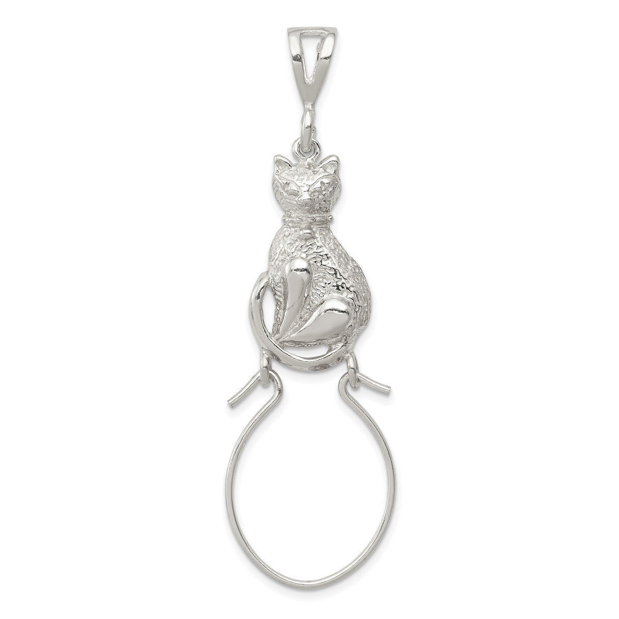 Sterling Silver Cat Eyeglass Holder Pendant with Textured and Polished Accents