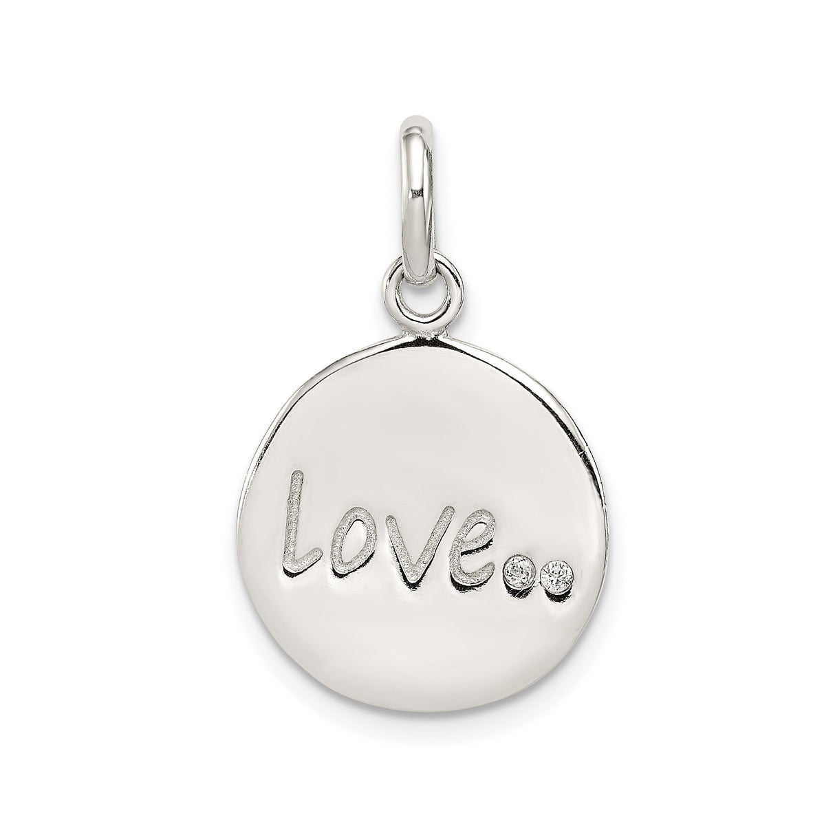 Sterling Silver Love Pendant with Cubic Zirconia Accents, Round Charm Symbolizing Affection