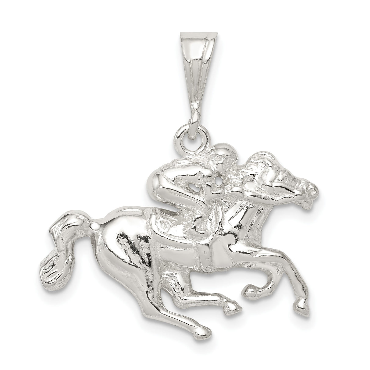 Sterling Silver Pendant with Horse Racing and Jockey Detail, Equestrian Sport Theme