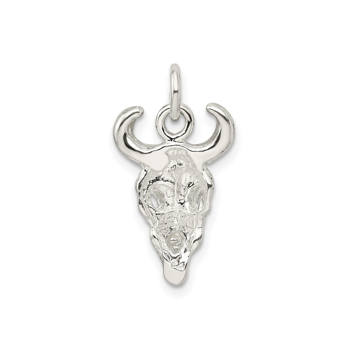 Sterling Silver Buffalo Skull Pendant with Horned Detail, Western Tribal Biker Style for Men
