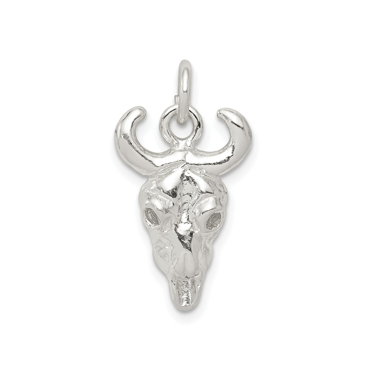 Sterling Silver Buffalo Skull Pendant with Horned Detail, Western Tribal Biker Style for Men