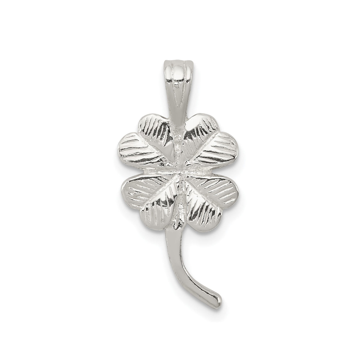 Sterling Silver Four-Leaf Clover Pendant, Textured Irish Good Luck Charm for Women or Unisex