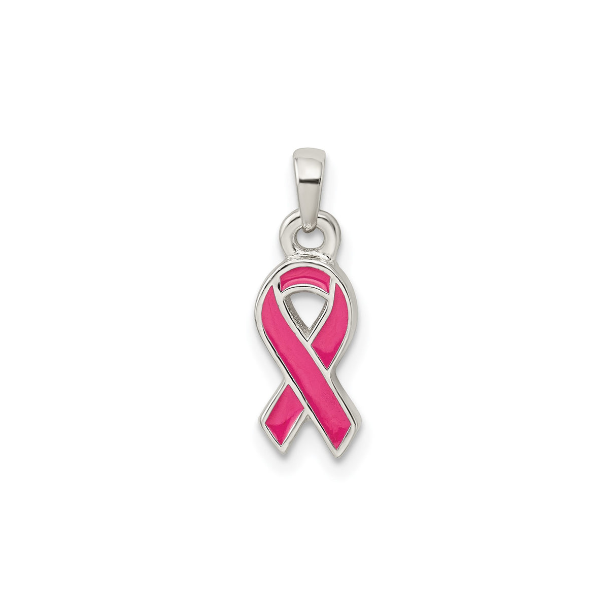 Sterling Silver Pink Ribbon Pendant with Enamel, Breast Cancer Awareness Jewelry for Women