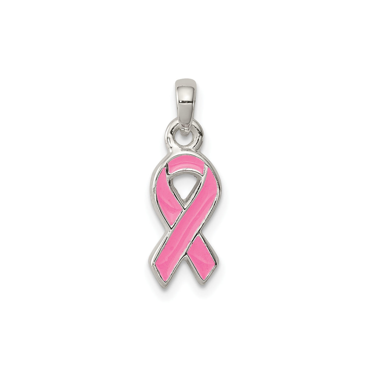 Sterling Silver Pink Ribbon Pendant with Enamel, Breast Cancer Awareness Jewelry for Women