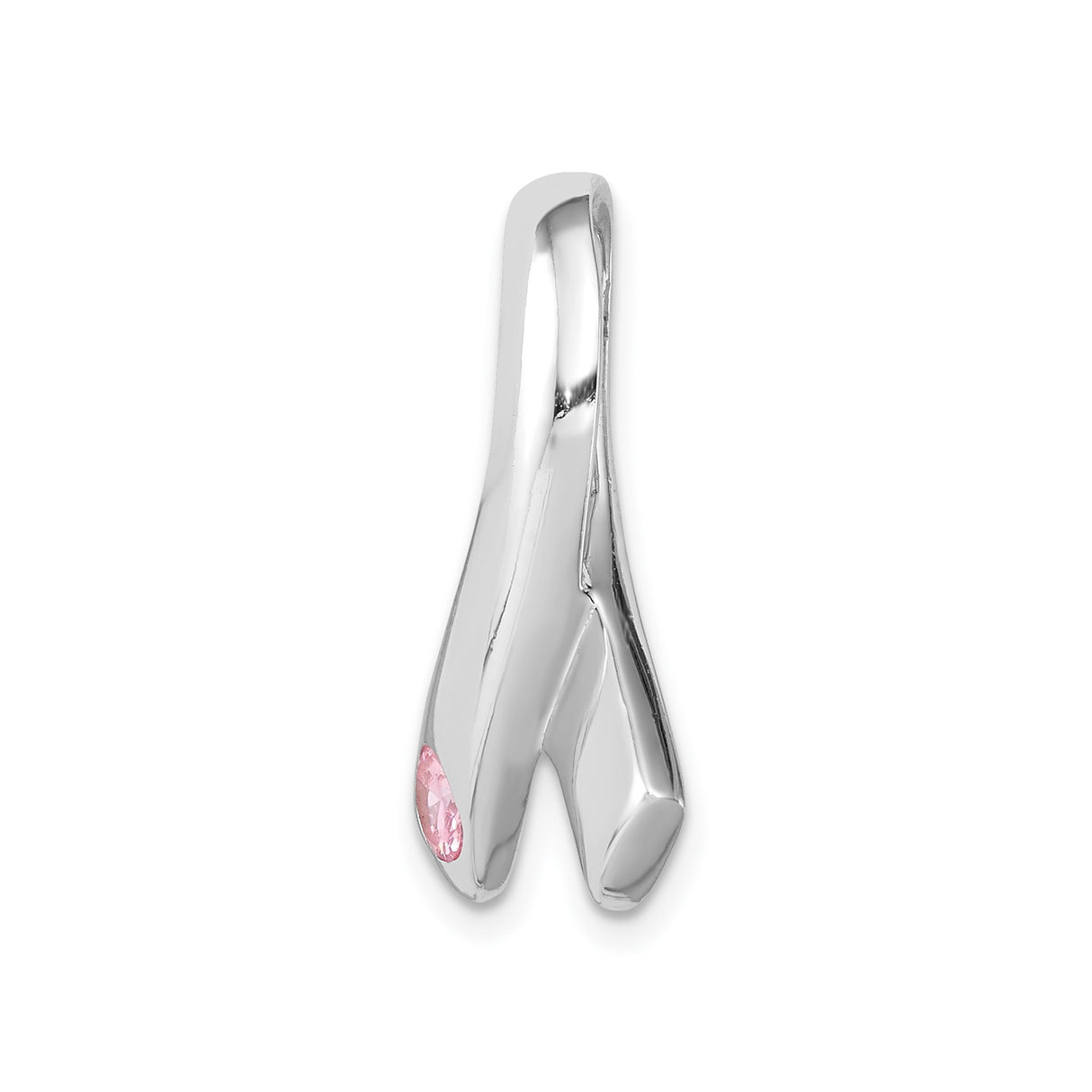 Sterling Silver Awareness Ribbon Pendant with Cubic Zirconia, Pink Stone, Breast Cancer Tribute