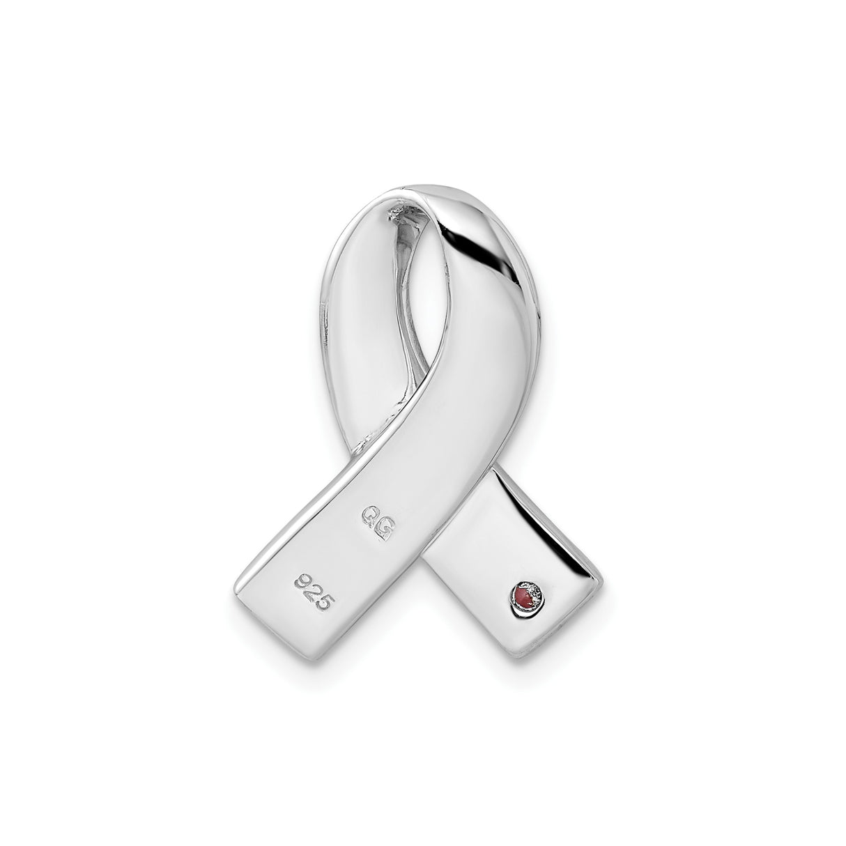 Sterling Silver Awareness Ribbon Pendant with Cubic Zirconia, Pink Stone, Breast Cancer Tribute
