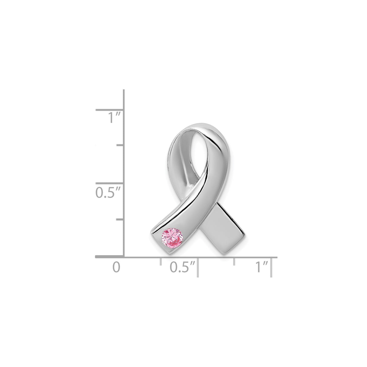Sterling Silver Awareness Ribbon Pendant with Cubic Zirconia, Pink Stone, Breast Cancer Tribute