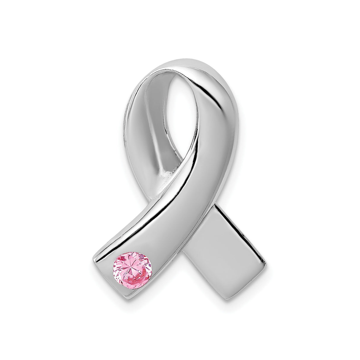 Sterling Silver Awareness Ribbon Pendant with Cubic Zirconia, Pink Stone, Breast Cancer Tribute