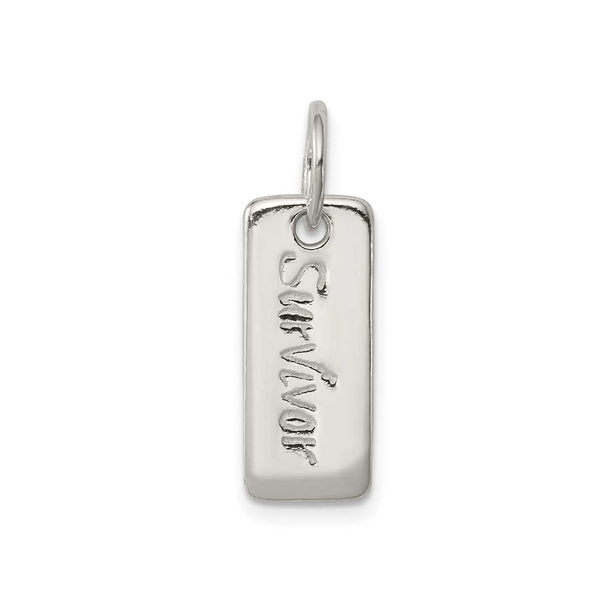 Sterling Silver Survivor Pendant, Rectangular Charm Symbolizing Strength and Resilience