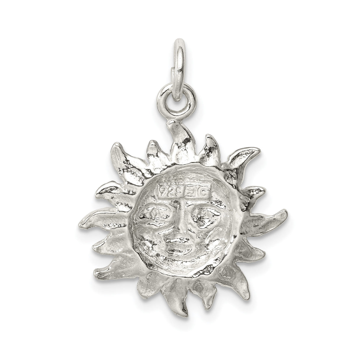 Sterling Silver Sun Face Pendant with Radiant Rays and Smiling Detail
