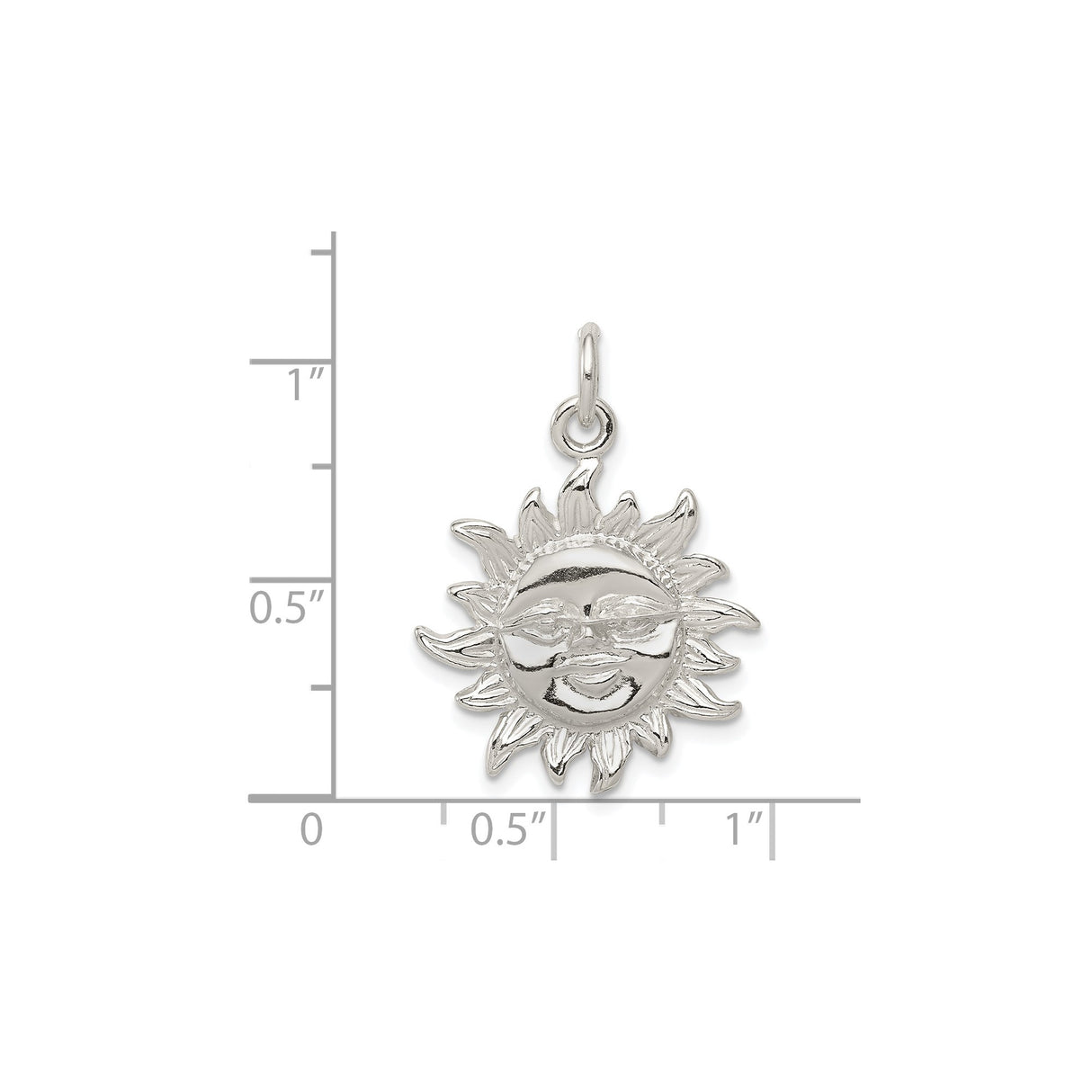 Sterling Silver Sun Face Pendant with Radiant Rays and Smiling Detail