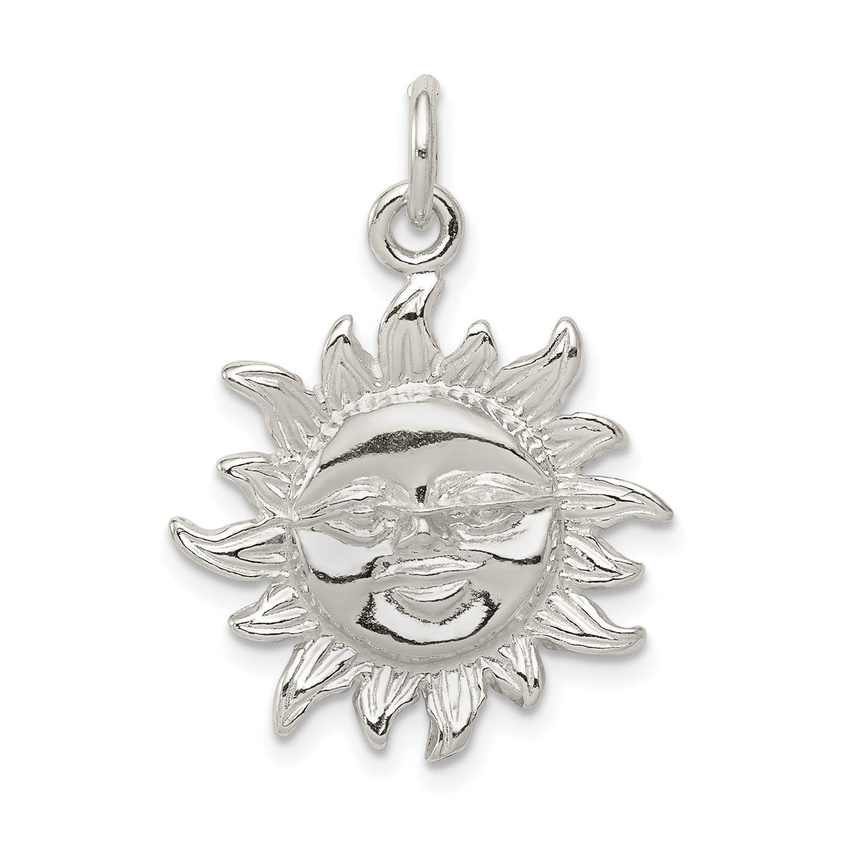 Sterling Silver Sun Face Pendant with Radiant Rays and Smiling Detail