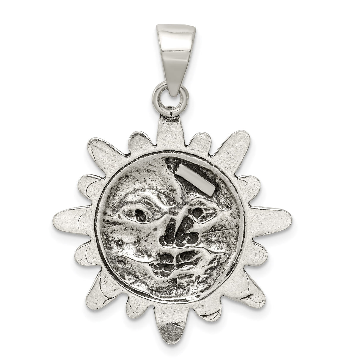 Sterling Silver Sun Moon Pendant with Dual Face Celestial Design, Boho Spiritual Jewelry