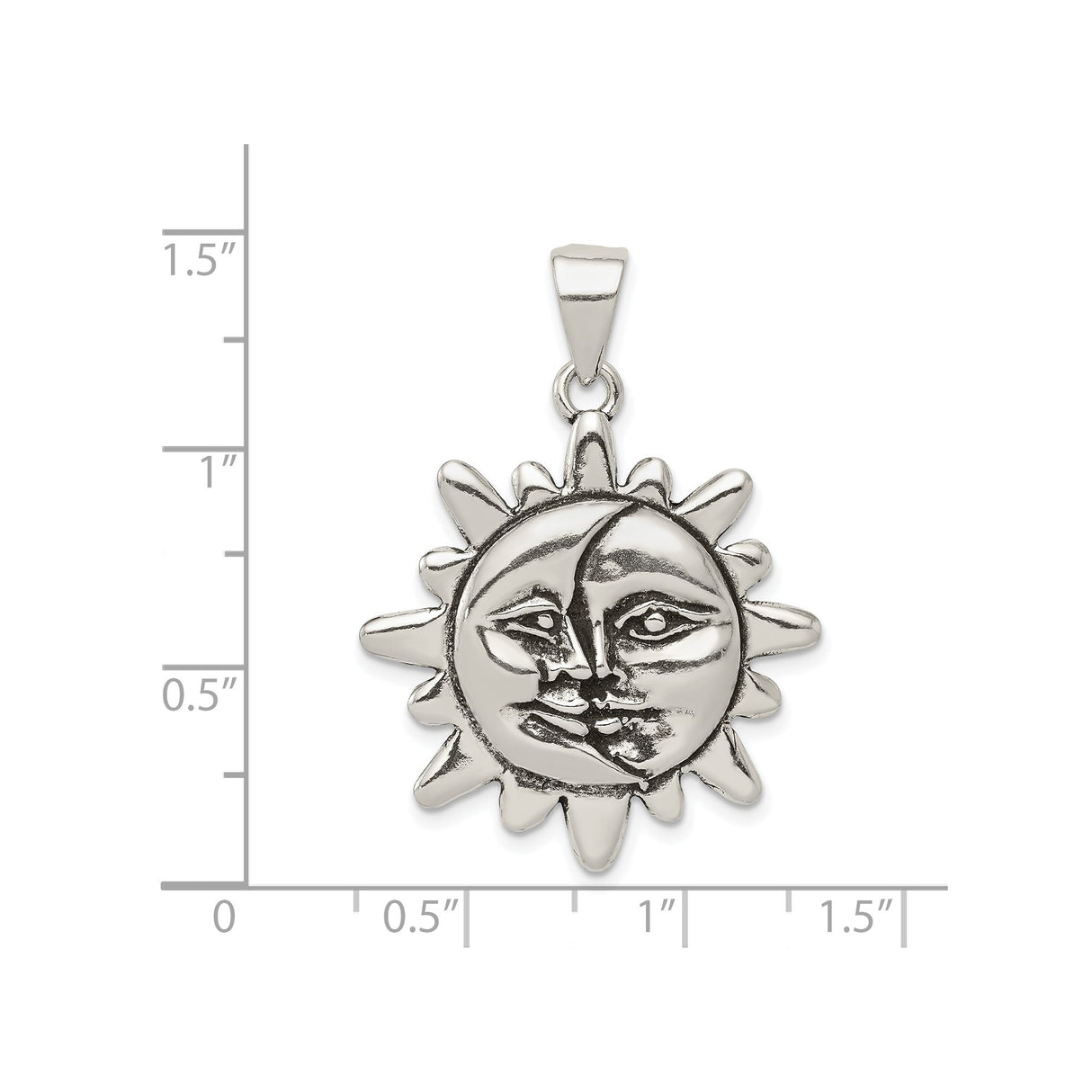 Sterling Silver Sun Moon Pendant with Dual Face Celestial Design, Boho Spiritual Jewelry