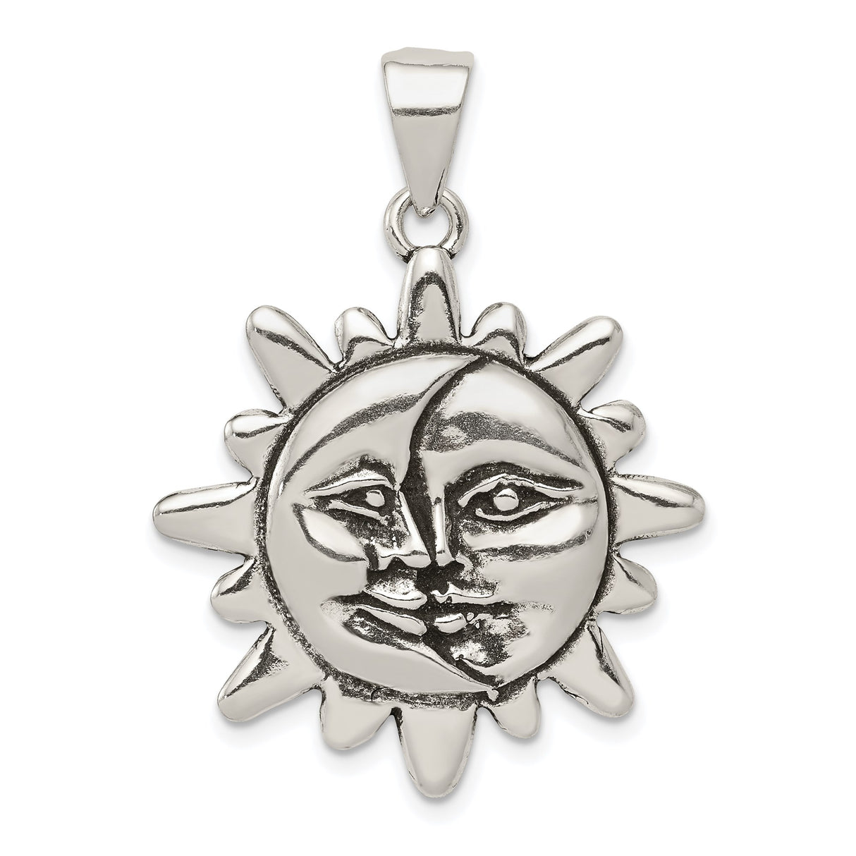 Sterling Silver Sun Moon Pendant with Dual Face Celestial Design, Boho Spiritual Jewelry