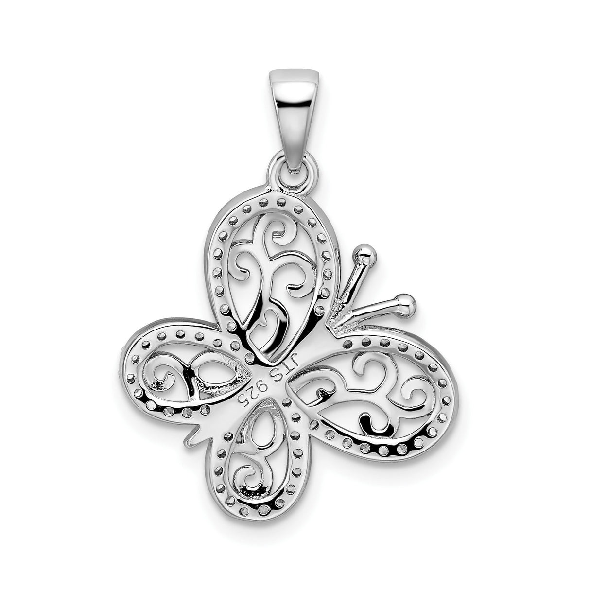Sterling Silver Butterfly Pendant with Cubic Zirconia, Filigree Design, Symbolic Nature Jewelry for Women