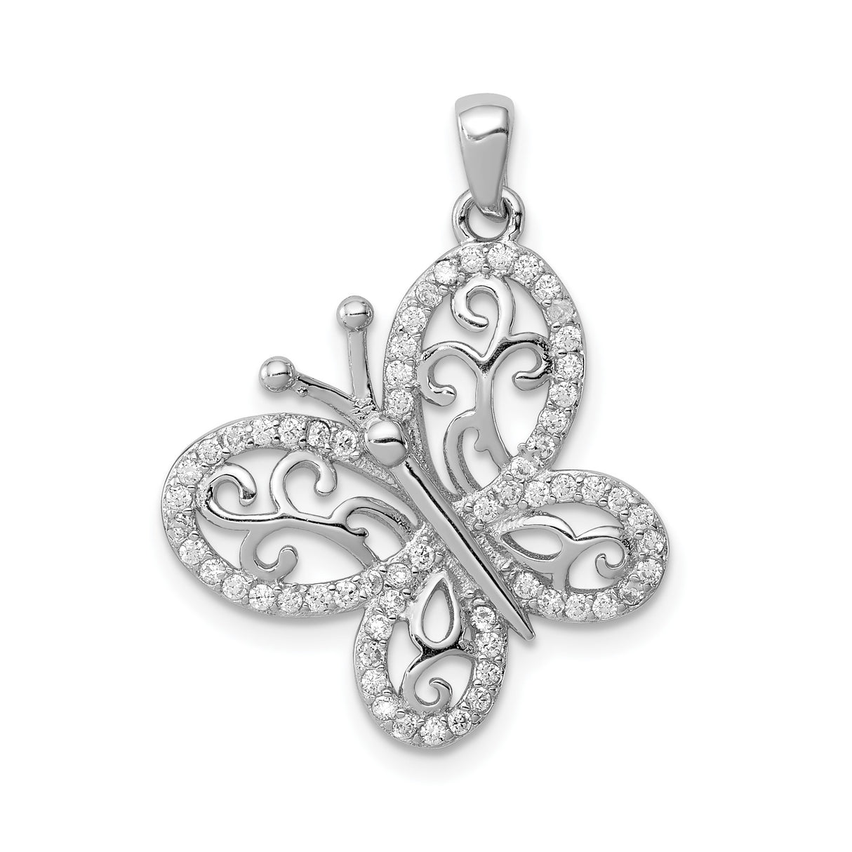 Sterling Silver Butterfly Pendant with Cubic Zirconia, Filigree Design, Symbolic Nature Jewelry for Women