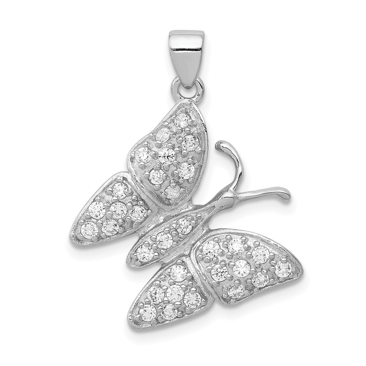 Sterling Silver Butterfly Pendant with Cubic Zirconia, Symbolizing Transformation and Growth