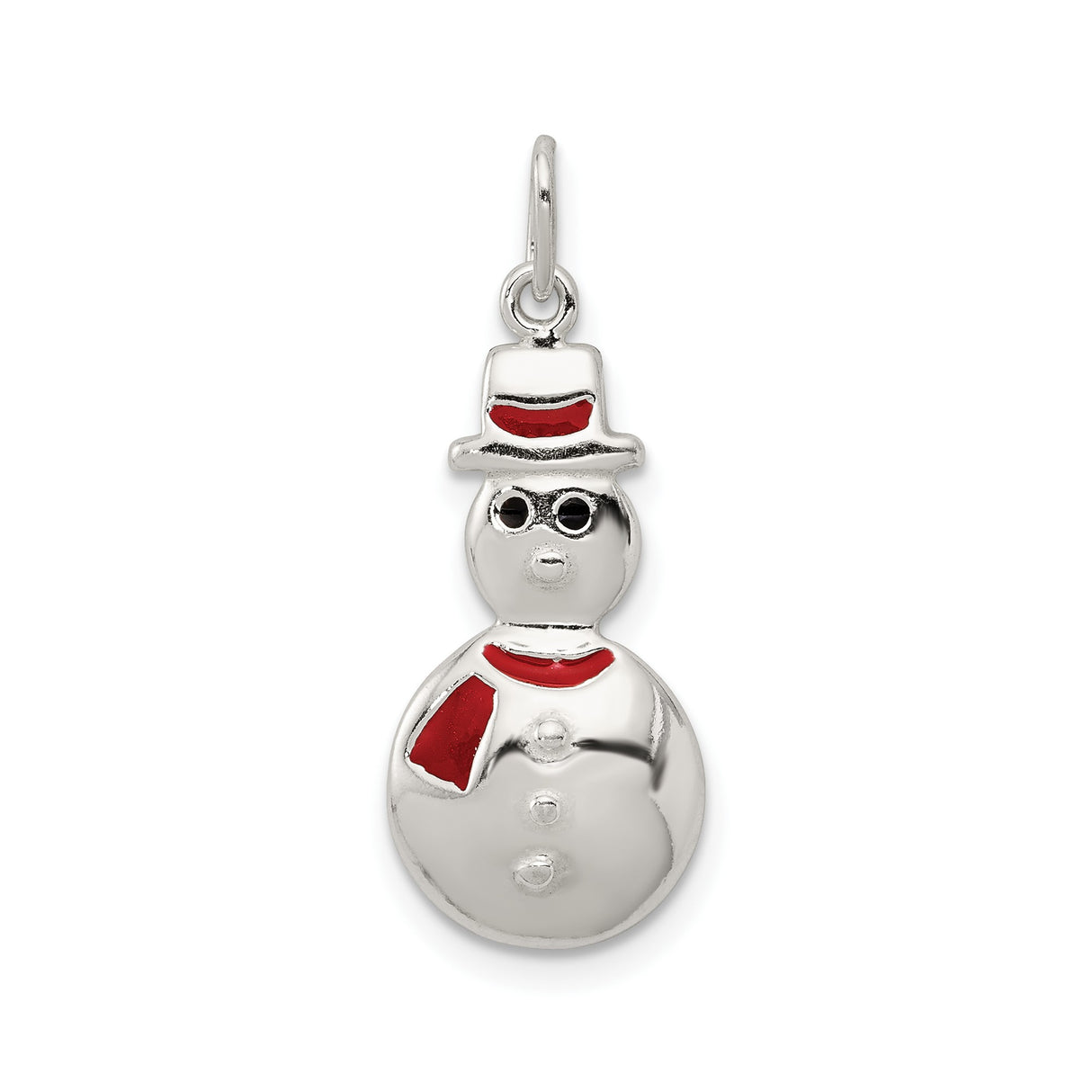 Sterling Silver Snowman Pendant with Red Enamel Accents, Holiday Christmas Jewelry