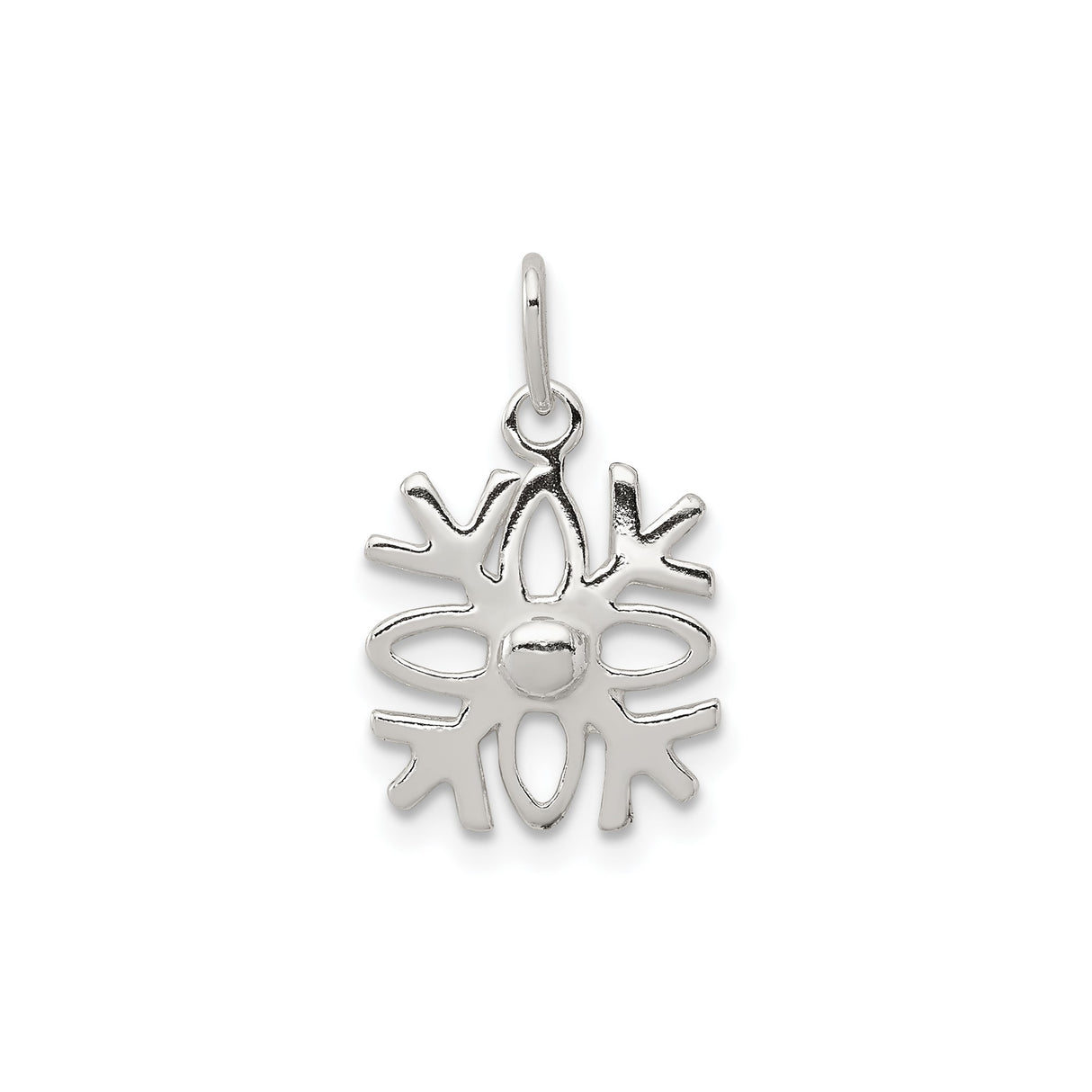 Sterling Silver Snowflake Pendant, Cutout Winter Charm with Symmetrical Oval Arms Motif