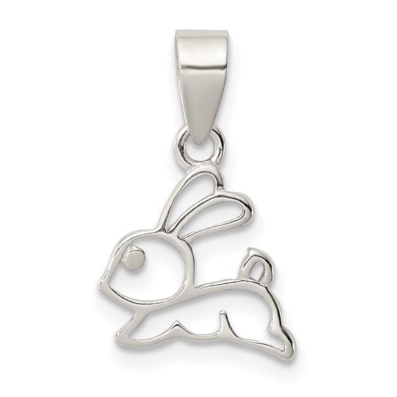 Sterling Silver Bunny Pendant with Open Outline Rabbit Design, Minimalist Animal Charm