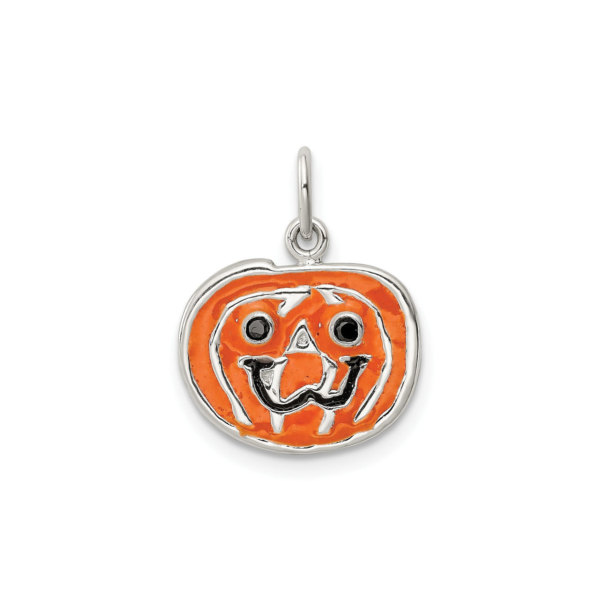 Sterling Silver Pendant, Orange Enamel Halloween Pumpkin Jack-o-Lantern Charm
