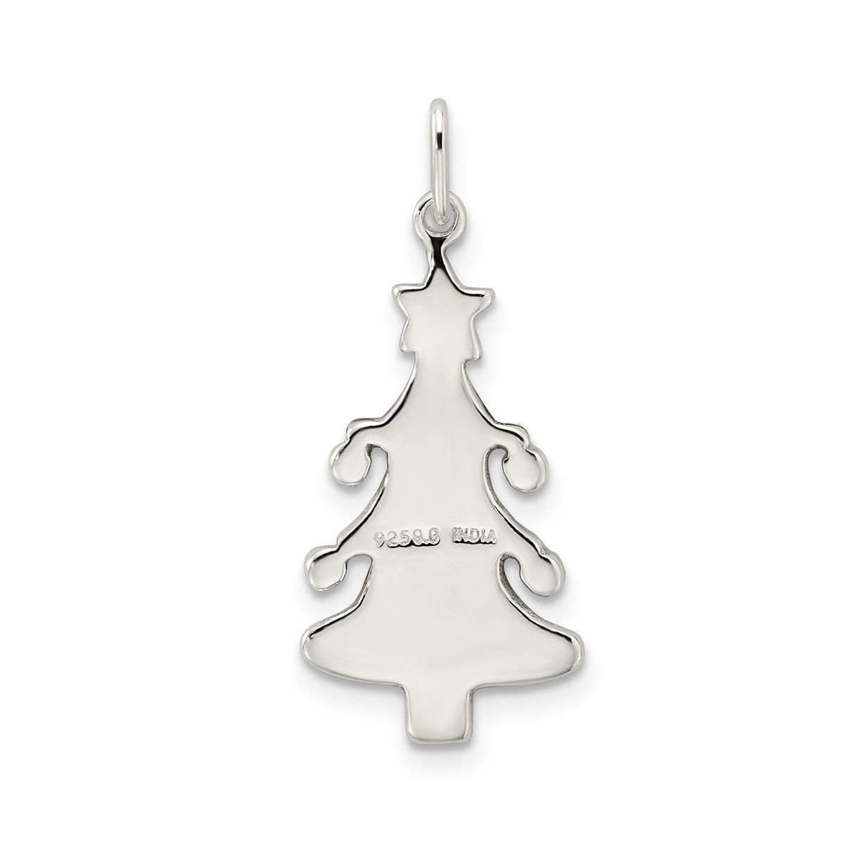 Sterling Silver Christmas Tree Pendant with Green Enamel, Red Accents, Yellow Star Topper