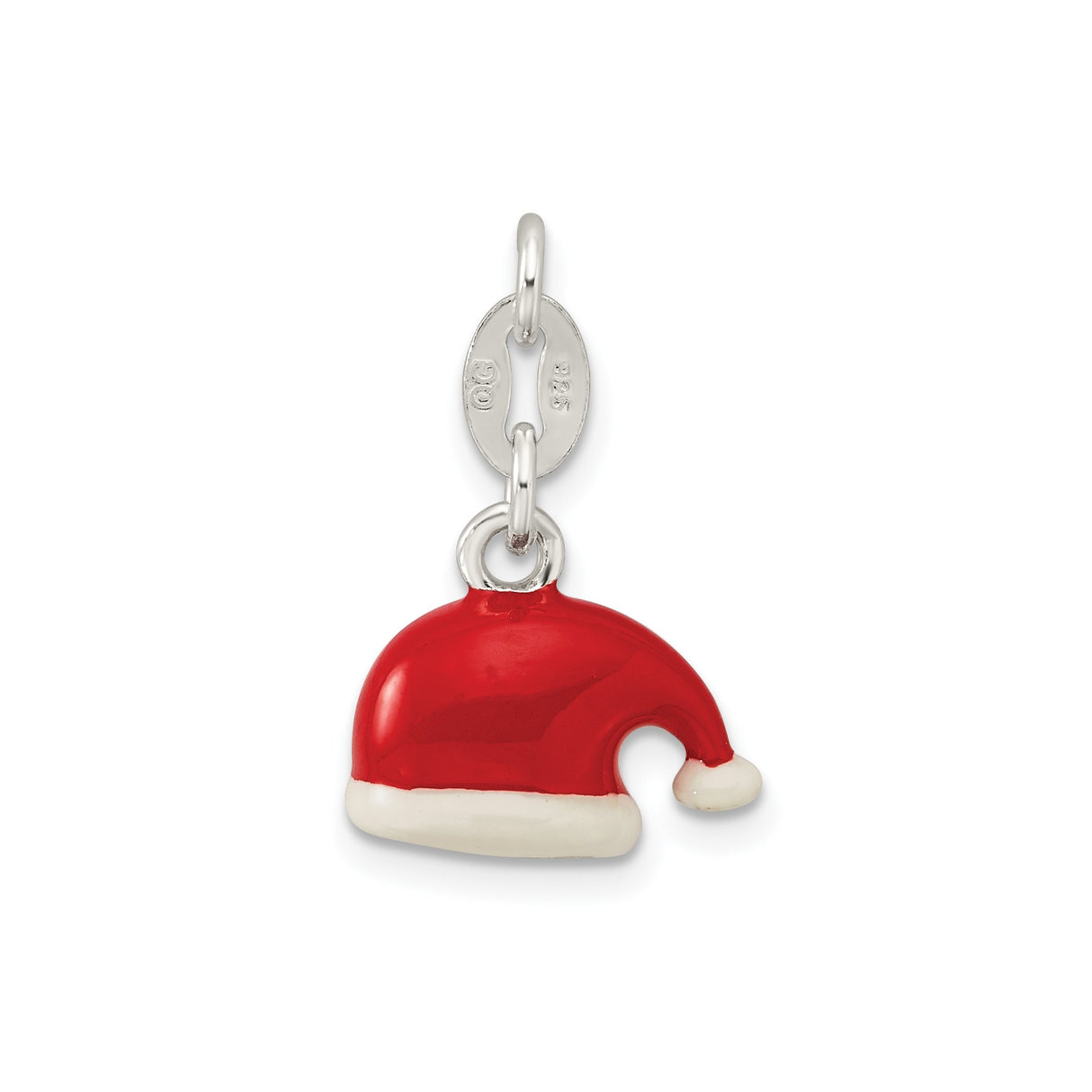 Sterling Silver Santa Hat Charm Pendant with Red and White Enamel, Holiday Jewelry Theme