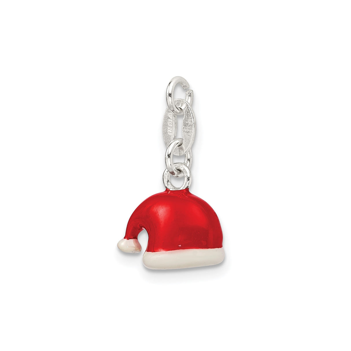 Sterling Silver Santa Hat Charm Pendant with Red and White Enamel, Holiday Jewelry Theme